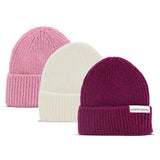 Pack de trois bonnets Rose - Blanc - Bordeaux